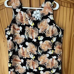 Guy Harvey Blue Water Women's Size Large Fish Tropical Black Sleevess Dress